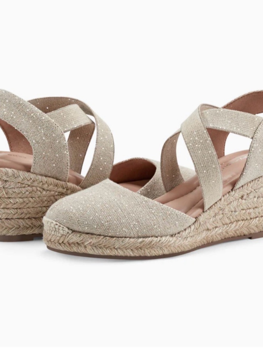 Easy Spirit Meza Espadrille Wedge Sandals – Natural Metallic – Size 8.5
